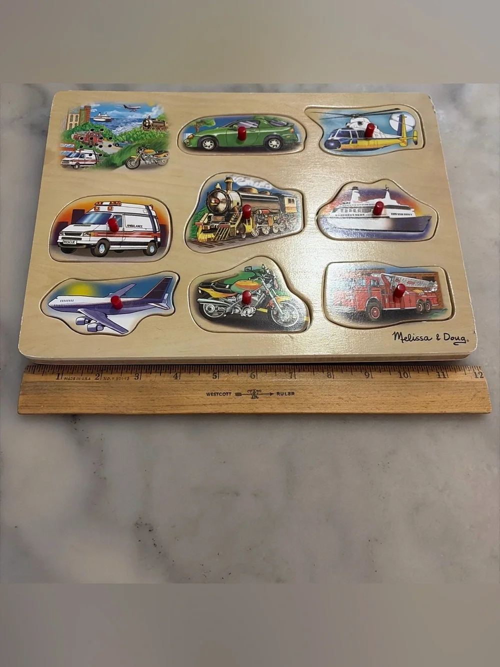 Melissa & Doug Green Vehicle Wooden Peg Puzzle - Vehicles Set